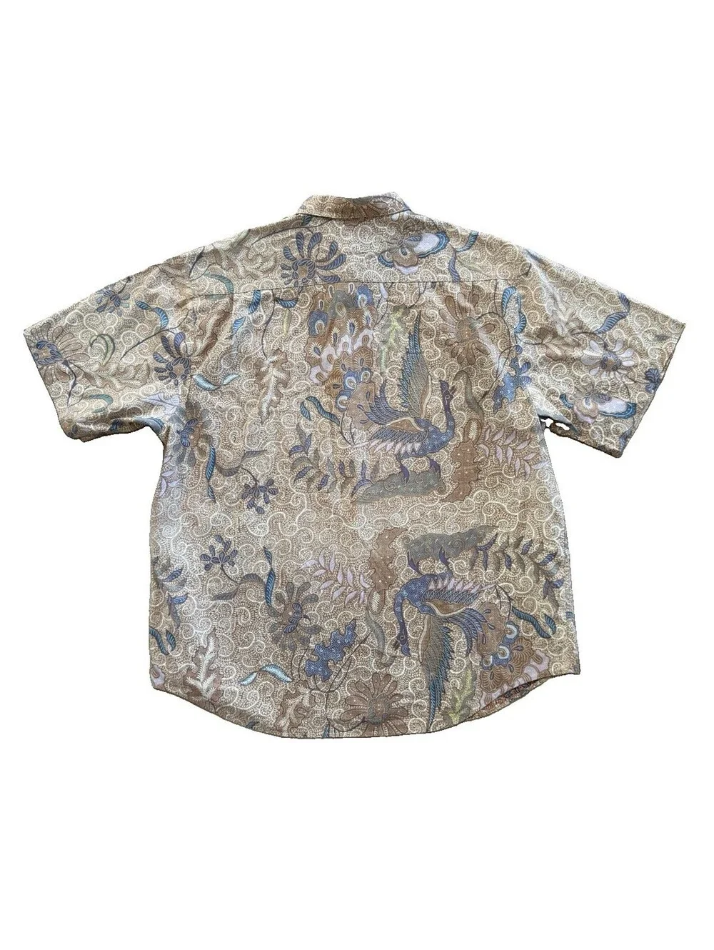 Vintage 90s Banana Republic Safari Travel Shirt XL Batik Bird Floral Hawaiian